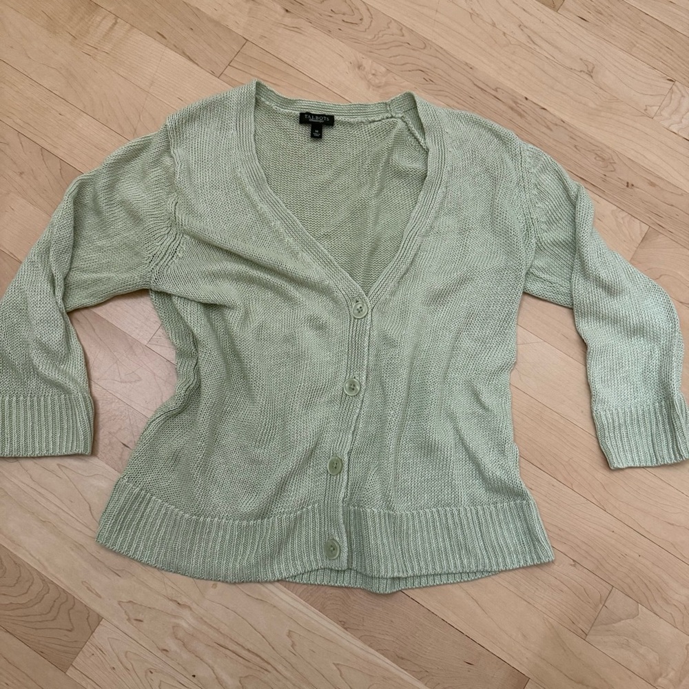 Talbots Green Cardigan Sweater V-Neck Medium-Weight